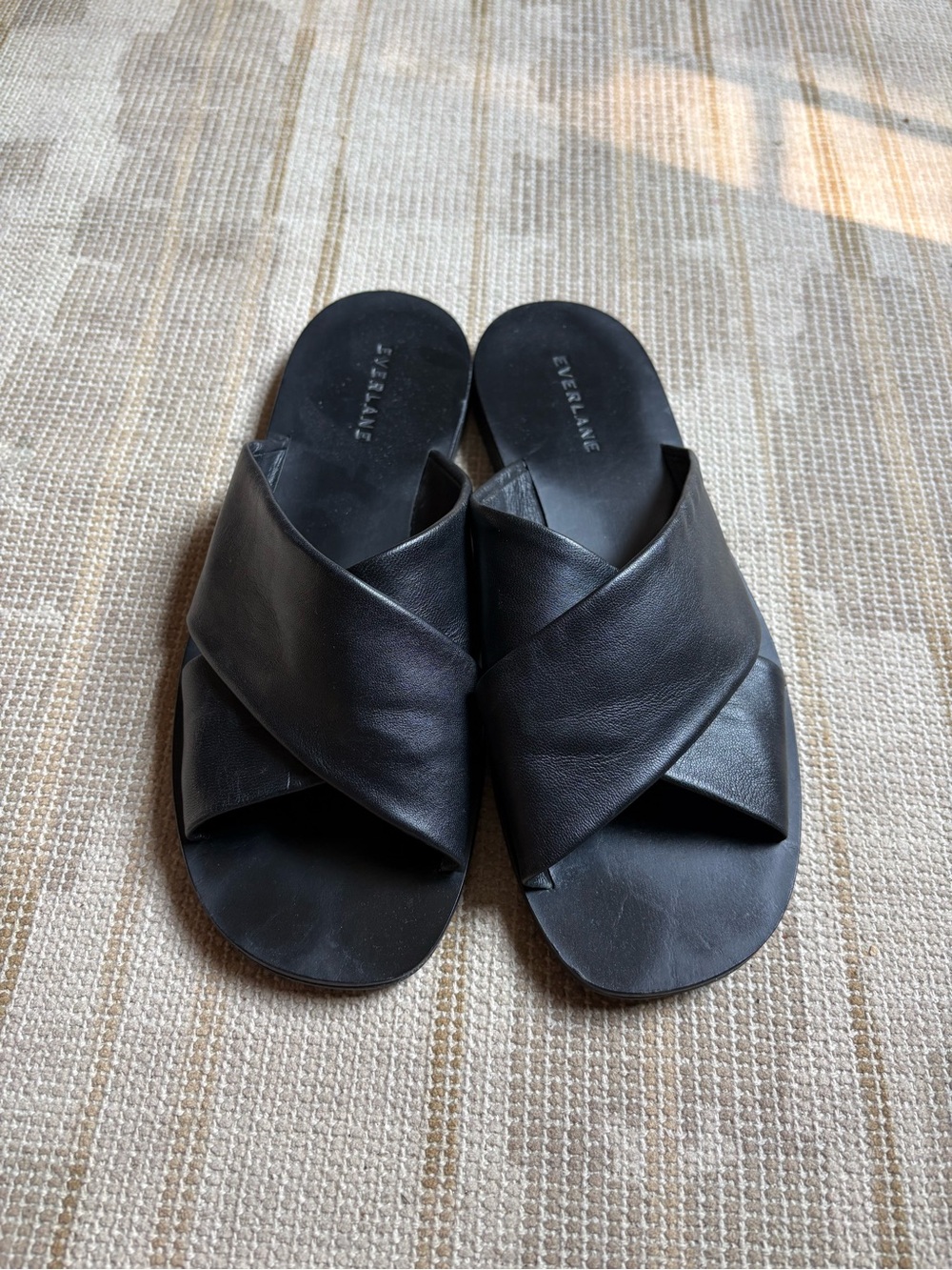 Everlane Black Leather Crisscross Slide Sandals